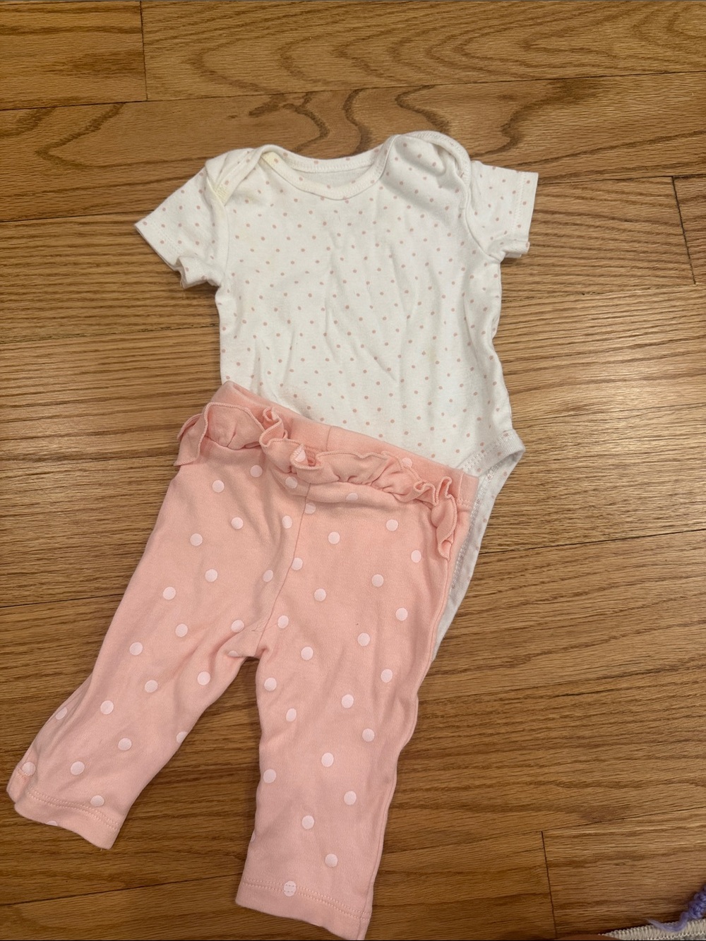 Baby Girl Pink Polka Dot Pants & White Dot Bodysuit Set